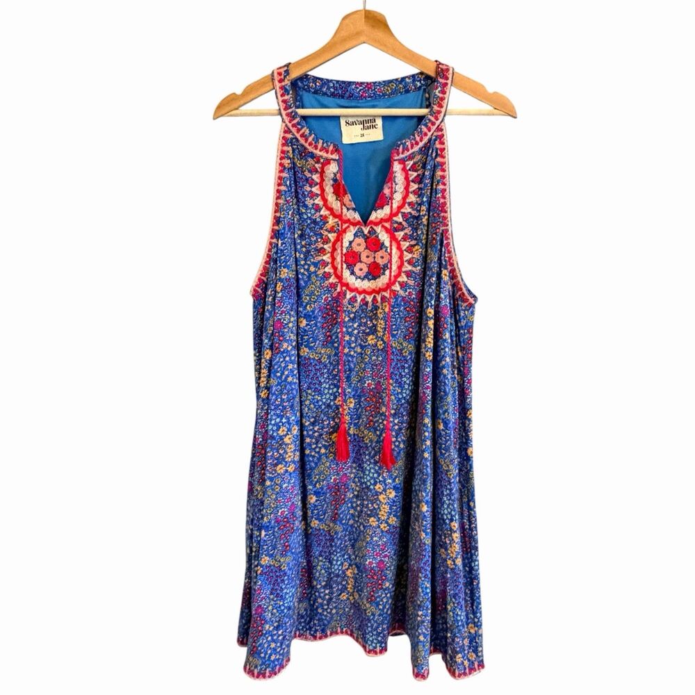 Savanna Jane Boho Folk Floral Embroidered Dress Size 2X Oversized Flowy Peasant